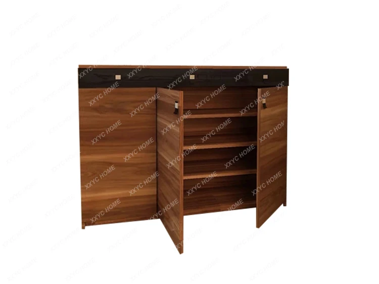 Walnut Color Shoe Cabinet Shoe Rack Environmental Protection Special Offer Dustproof Locker Hall Cabinet Solid Wood Particles