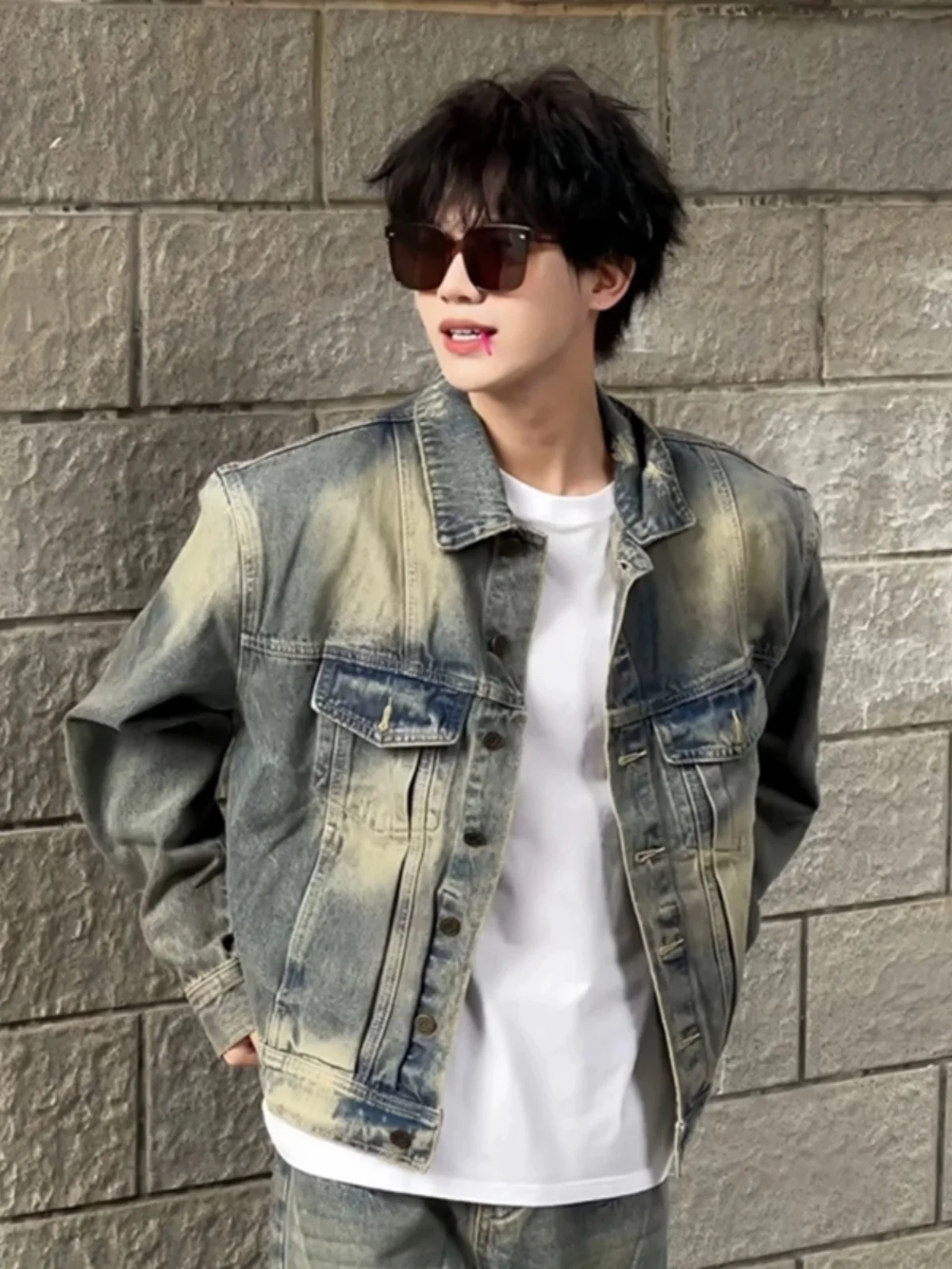 

Мужская джинсовая куртка цвета охры, весенне-осенняя, в американском уличном стиле, Cleanfit, молодежная, в рабочем стиле