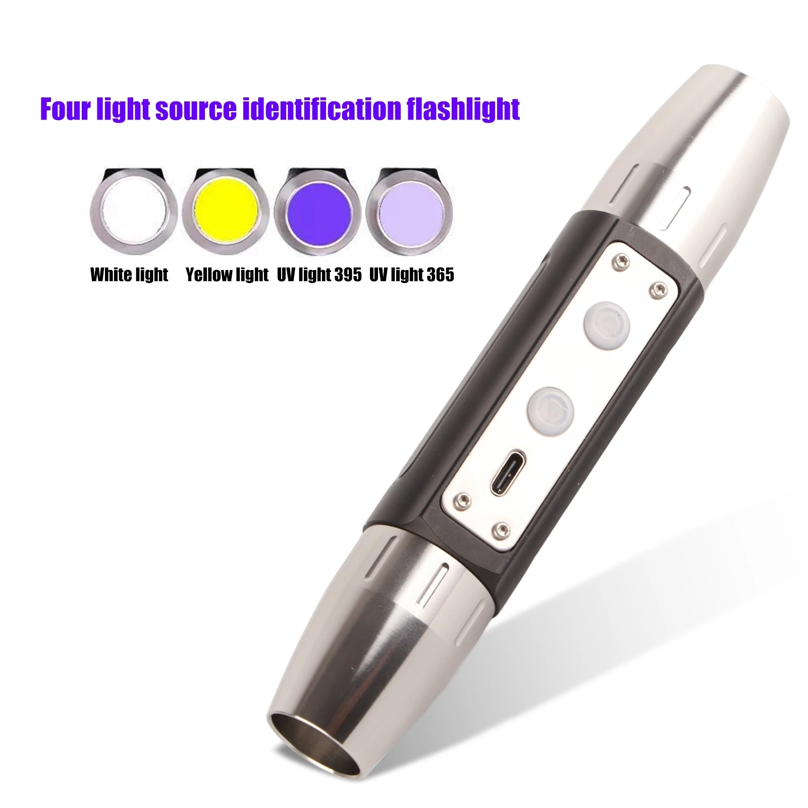 Flashlight Portable Jewelry Appraisal Flashlight DX4 Four Light Source USB Rechargeable UV Torch UV Flashlight Ultraviolet Torch