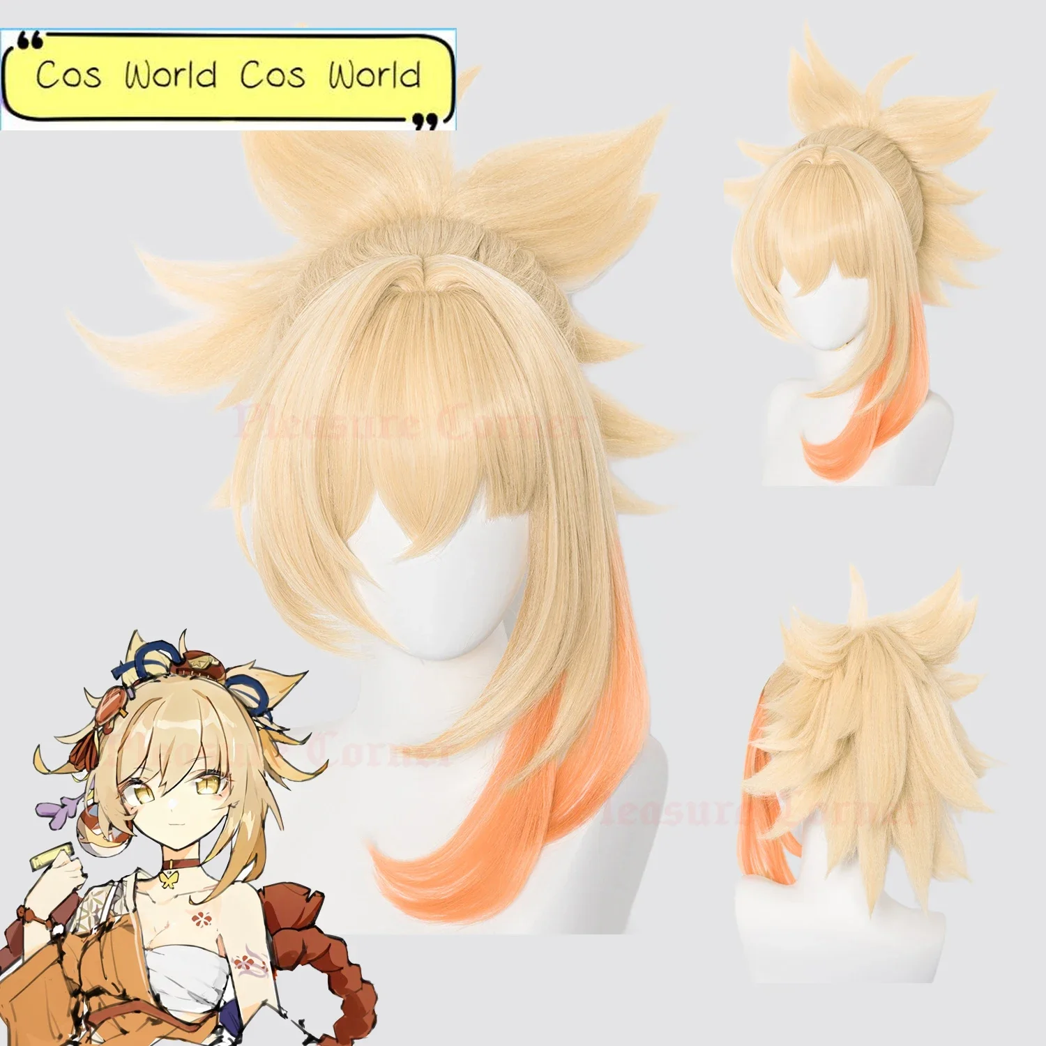 Genshin Impact Yoimiya Cosplay Wigs Props Heat Resistant Synthetic Wig Anime wig Built In Hairnets