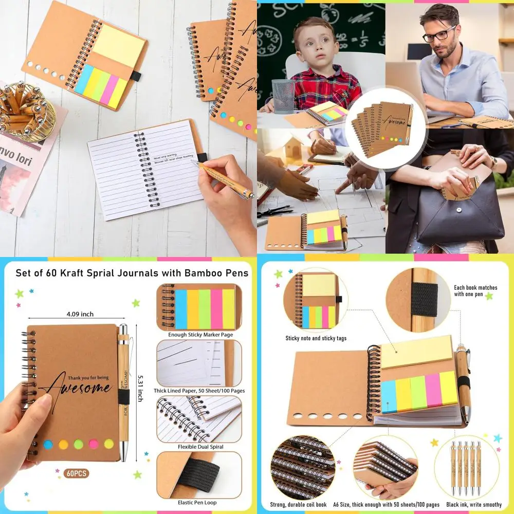 

Bulk Inspirational Notebooks & Motivational Pens: Valentine's Gifts for Staff, Teachers, Nurses (Kraft, 60 Sets)