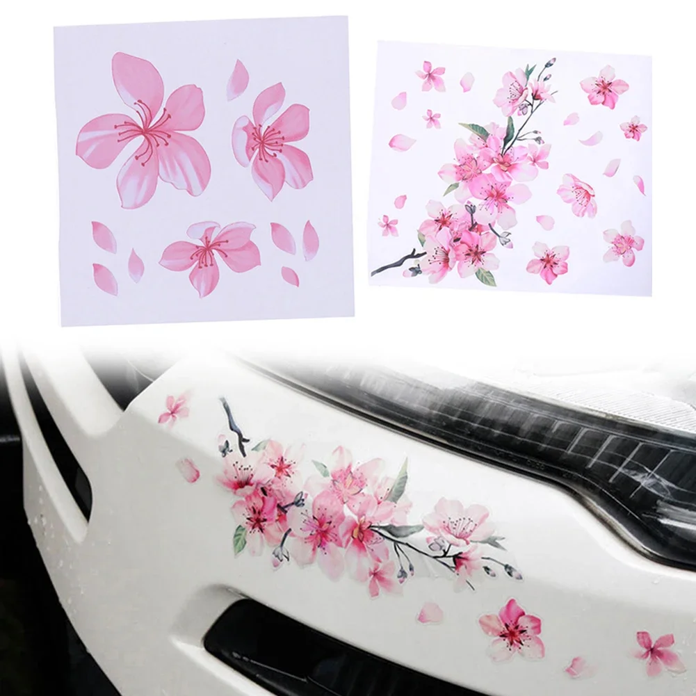 

2pcs For Cherry Blossom Flower Graphics Car Stickers For Rear Window Cover Scratches On Auto Bumper Body Helmet Blossom Decal
