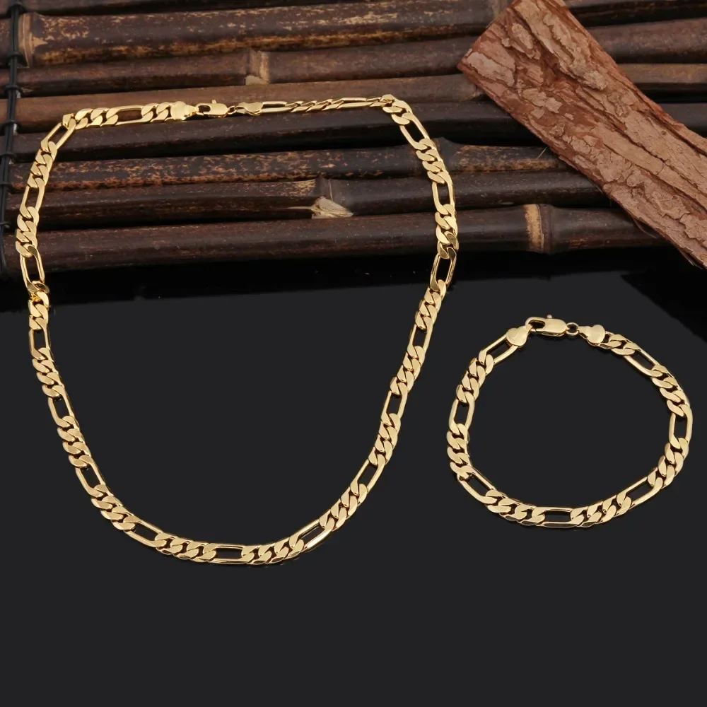 

Korean Wholesale Fine 18K Gold 8MM Geometry Chain Bracelets Neckalce Jewelry Sets for Women Men Fashion Gifts Wedding