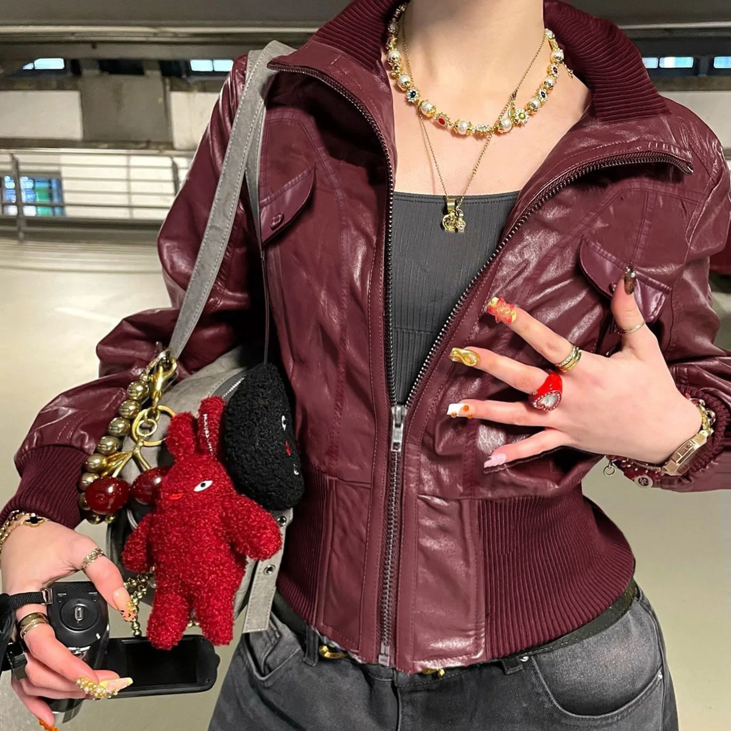 Stylish American Hot Girl Short Jacket Retro Waist-Cinching Zipper Stand Collar Leather Coat With Pockets For Women