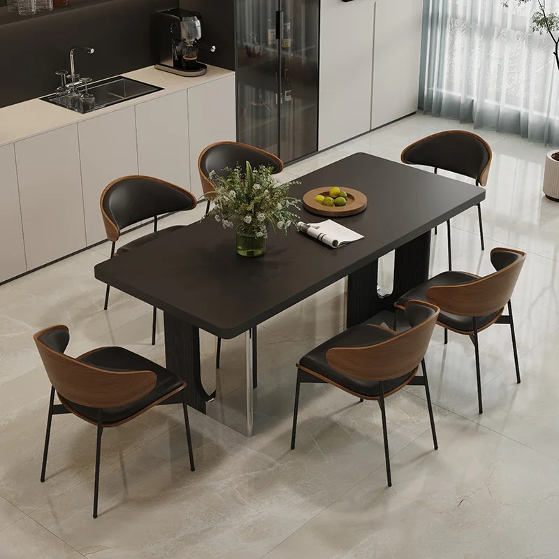 Dining table modern simple light luxury high-end hanging thickened slate dining table rectangular dining table living room 2025