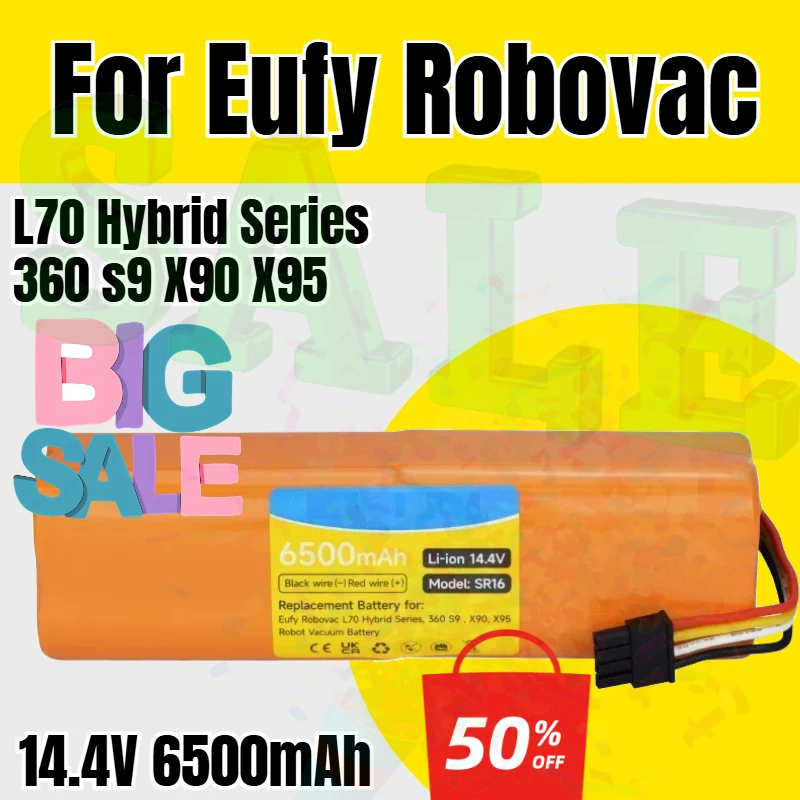 Li-ion Battery 14.4V 6500mAh For Eufy Robovac L70 Hybrid Series 360 s9 X90 X95 Robot Vacuum Cleaner Sweeper Replacement Battery