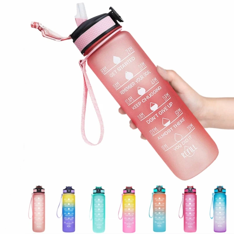 32OZ Portable Water Bottle Motivational Sports Water bottle with Time Marker Leak-proof Cup for Outdoor Sport Gym Fitness Jugs