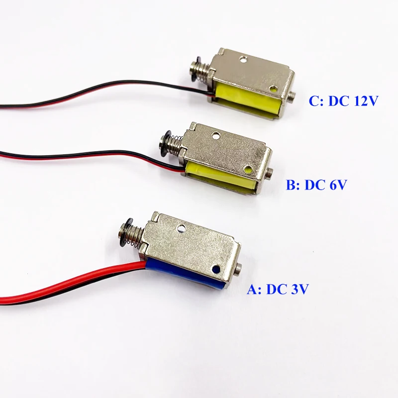 DC 3V 5V 12V Mini Block Solenoid Electromagnet Solenoid Through Push-pull Frame 4mm Stroke Line length 100 mm 2.4W