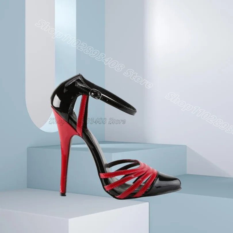 

Bicolor Stiletto Cover Heels Sandals Ankle Buckle Summer Fashion British Style Women Party Sexy Sandals 2025 Zapatos Para Mujere