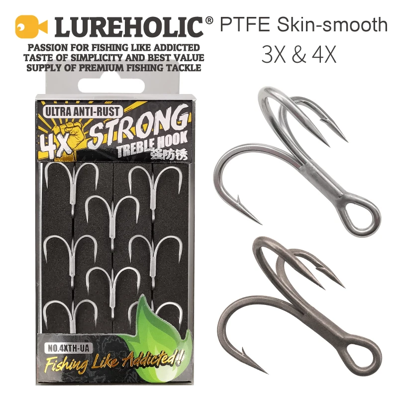 LUREHOLIC 3X 4X Super Strong Treble Hooks Super Slide Coated and Ultra Anti Rust Coated for Lure Fishing Fresh Water Sea Fishing