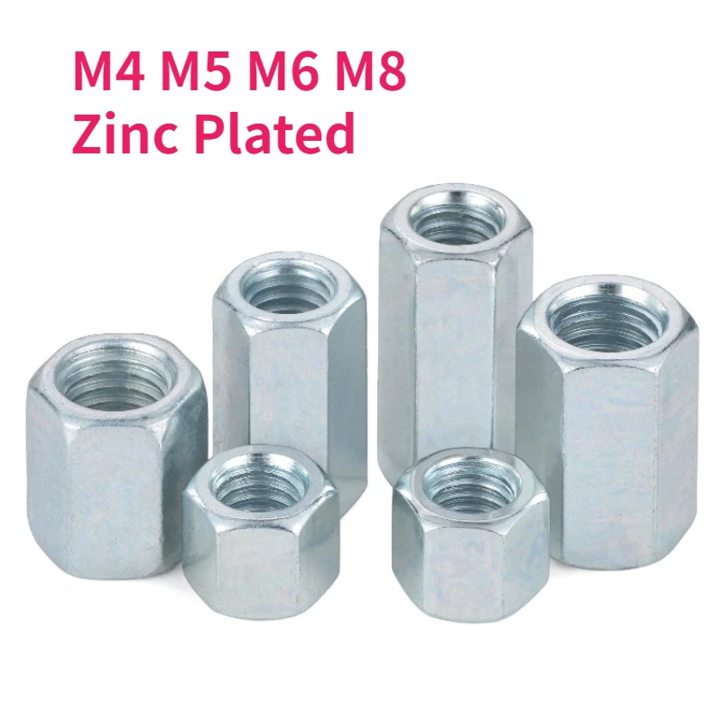 M4 M5 M6 M8 Zinc Plated Hexagon Hex Extend Long Lengthened Rod Connector Joint Sleeve Tubular Coupling Nut