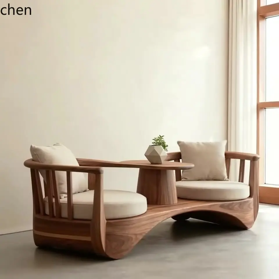 HYS  Walnut Wood Luohan Bed Solid Wood Double Connected Chair New Chinese Style Simple Fabric Imperial Concubine Bed