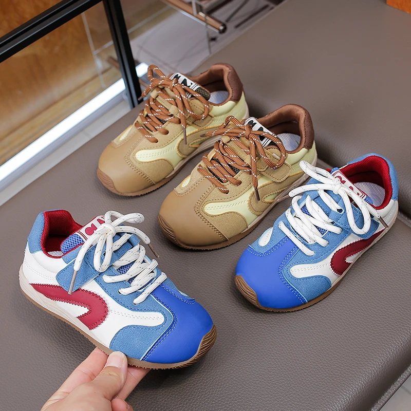 Kids'Casual Shoes PU Leather Autumn Fashion Running Shoes For Children Anti-slip Breathable Brown Blue Shoes Size 26-36