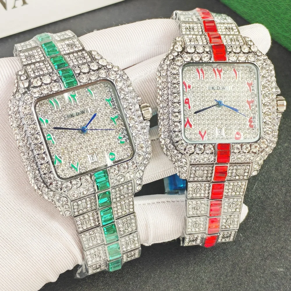 

Классические роскошные кварцевые часы Iced Out для мужчин, мужские часы в стиле хип-хоп с цветным цирконом и бриллиантами Montre Homme Reloj