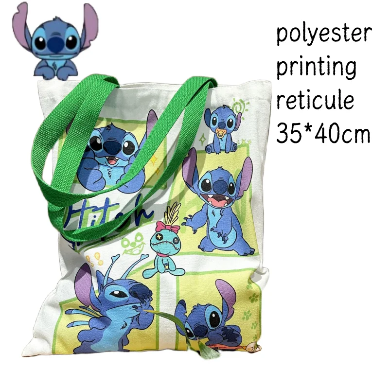 Disney Stitch Canvas Bag Cute Cartoon Interstellar Baby Student Shoulder Bag Handbag Large Capacity Multi functional Storage Bag