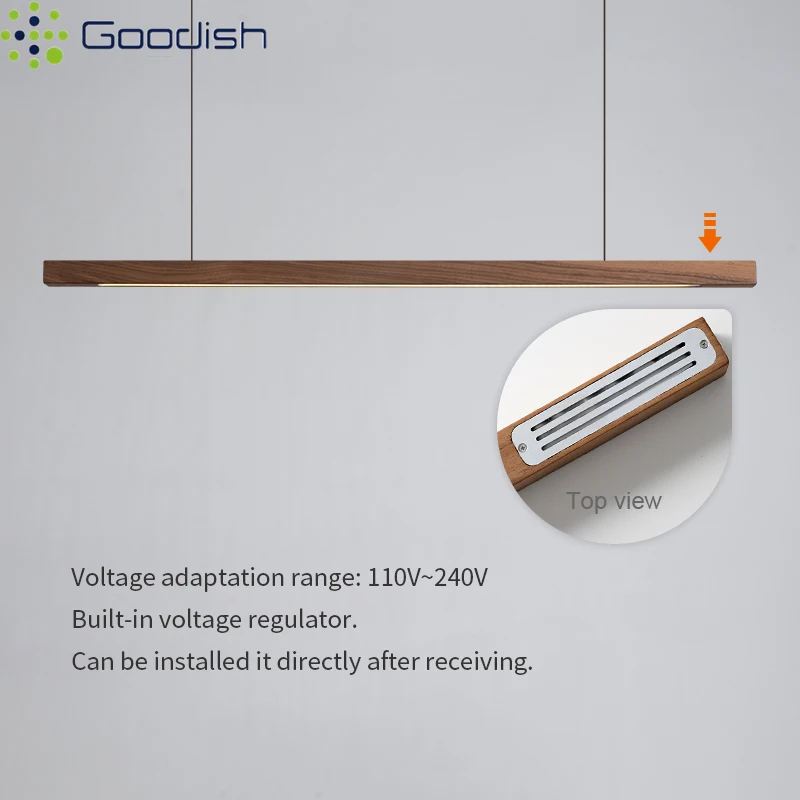 Stylish Minimalist Creative Wood Long Strip Hanging LED Pendant Lights Fashion Lamps for Living Room Home Decoration Chandelier