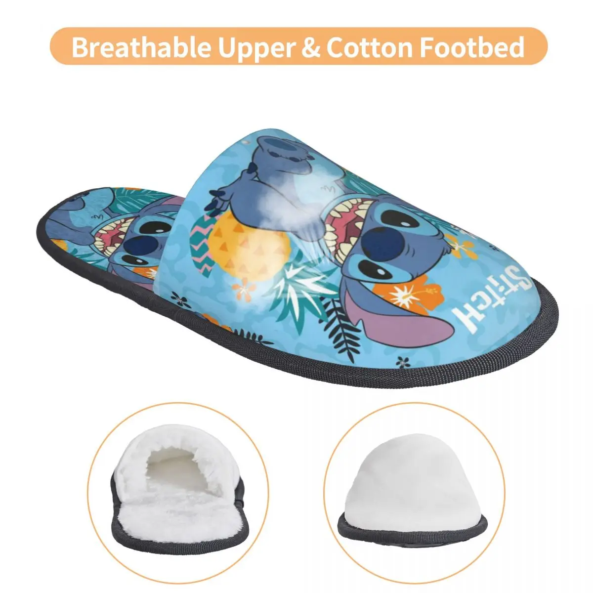 Winter Slippers Cute Cartoon Stitch Accessories Household Fur Slippers Slides Living Room Soft Non-skid Slides