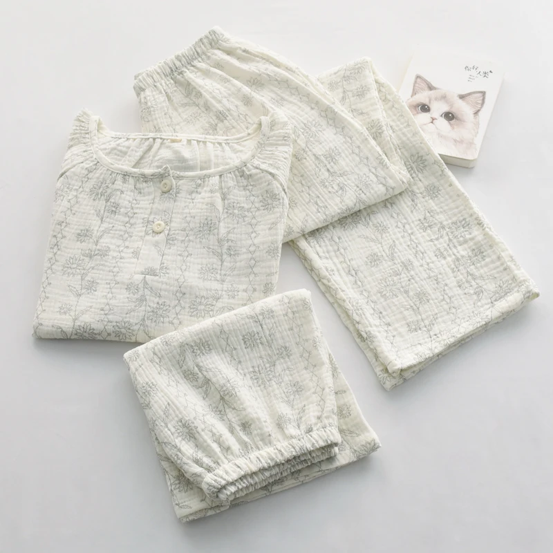 

Retro Cotton Pajamas Set for Women Lightweight Long Sve Long Pants orts Tee Piece Home Clothes Set Comfortable Spring ...