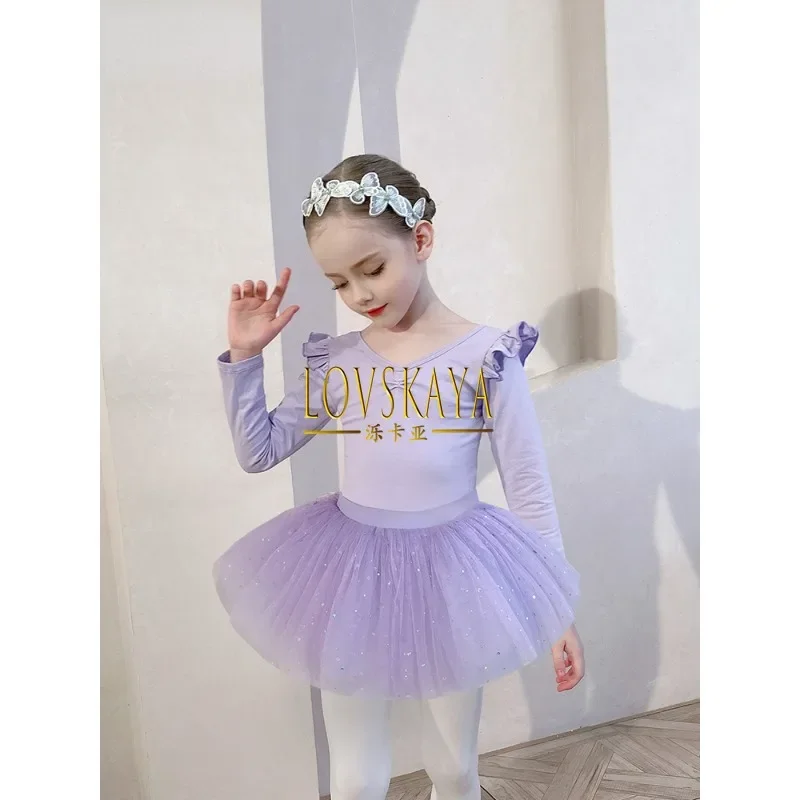 Vestito diviso per bambini vestito da balletto per bambini vestito da ballo autunno vestito da allenamento per ragazza a maniche lunghe set