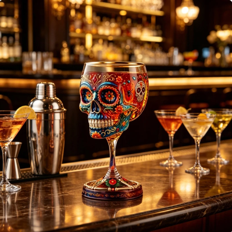 Halloween Embossed Skull Wine Goblet, Multi-use Whiskey Drinking Cup, Theme Bar Table Ornament Bar Accessory