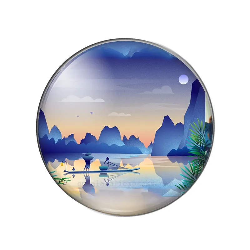 Sunset Beach Sea Paintings 10pcs Mixed 12mm/14/16/18mm/20mm/25mm Round photo glass cabochon demo flat back Making findings