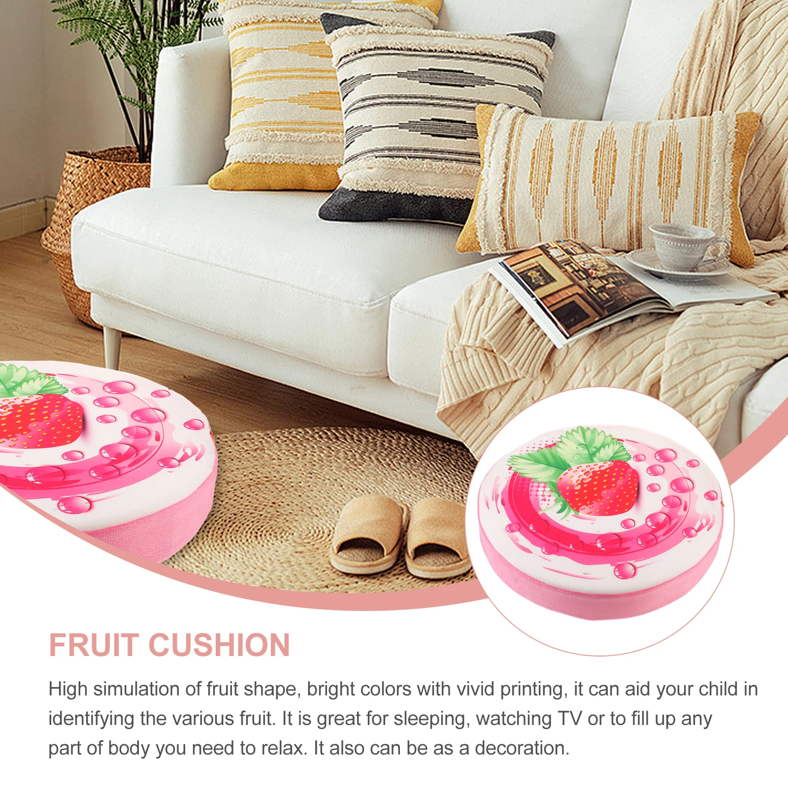 

33Cm 3D Strawberry Cushion Pillow Soft Seat Cushion For Office Chair Fruit Print Decorative Floor Mat Machine Washable