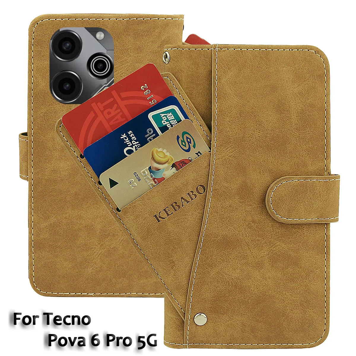 Vintage Leather Wallet Tecno Pova 6 Pro 5G Case 6.78