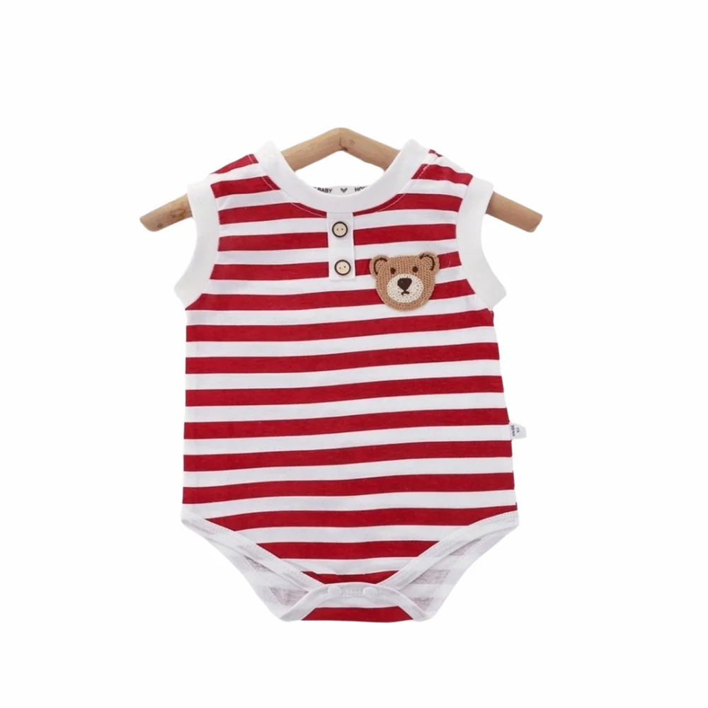 Striped Pattern Summer Baby Bodysuit Solid Color Cotton Material Sleeveless Bodysuit Ventilate Design Thin Fabric Baby Jumpsuit