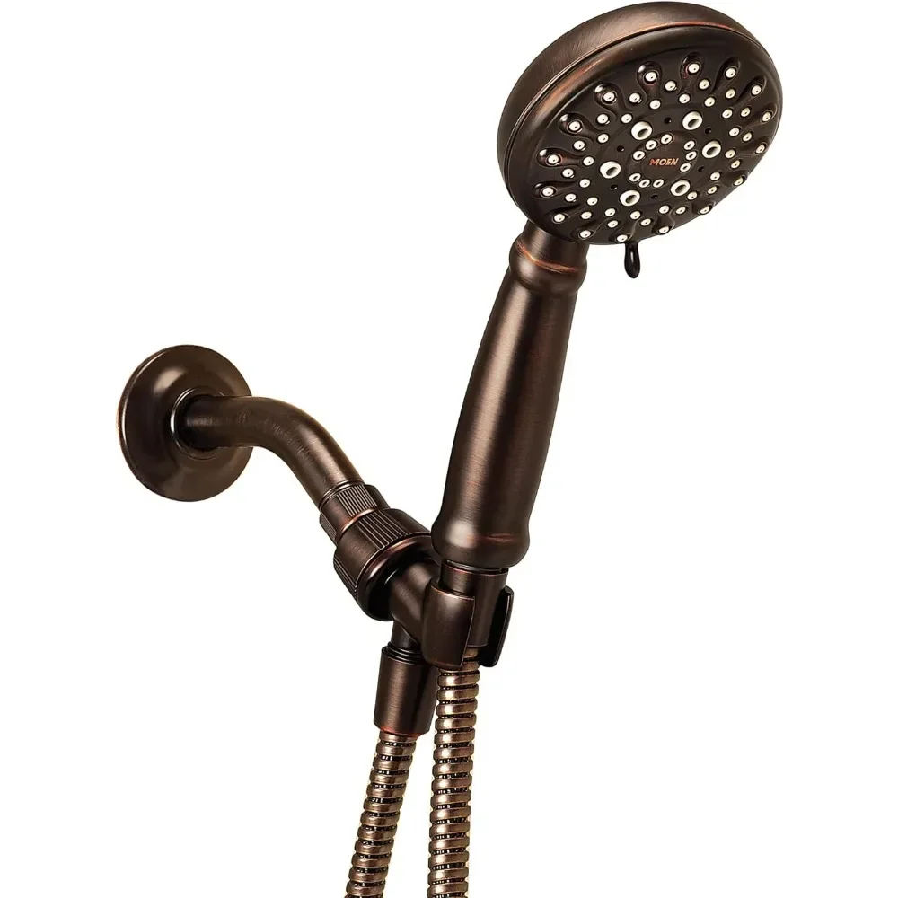 4-Inch Diameter High Pressure Shower Head, Mediterranean Bronze 5-Spray Hand Shower with Hose and Bracket, Easy Install