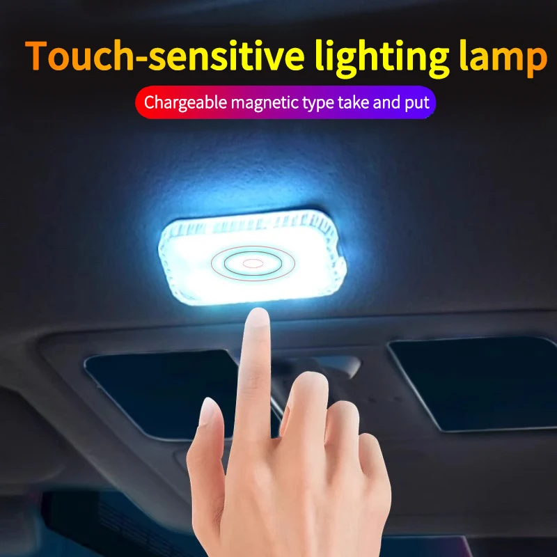 LED Touch Light Mini Wireless Car Interior Lighting Auto Roof Ceiling Reading Lamp for Door Foot Trunk Storage Box USB Charging