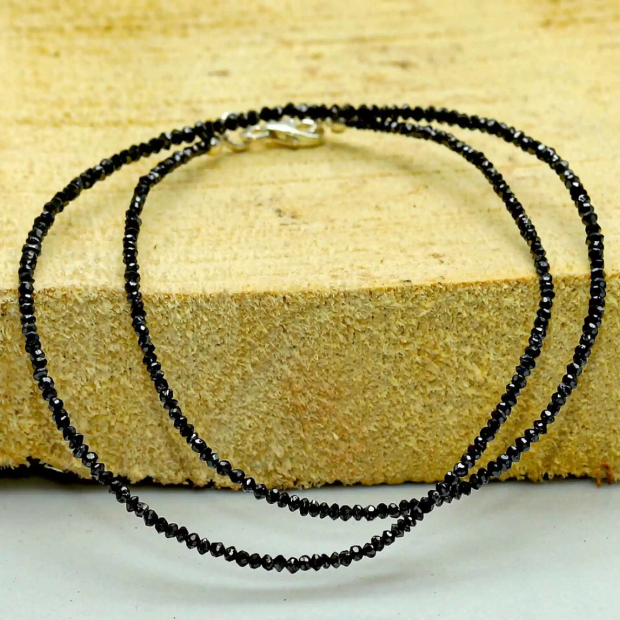 2.5-3mm Natural Black Diamond gemstone beads necklace 18Inches Thanksgiving Day National Style Christmas Relief Calming Fancy