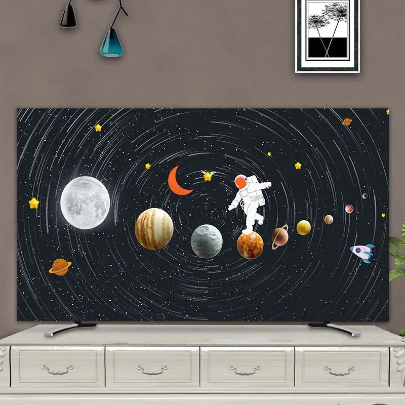 Space-Themed TV Cover,Design Monitor Dust Cover for 32/37/46/55/65/75 Inch TVs Dustproof Sunproof Wall-Mounted/Desktop Protector