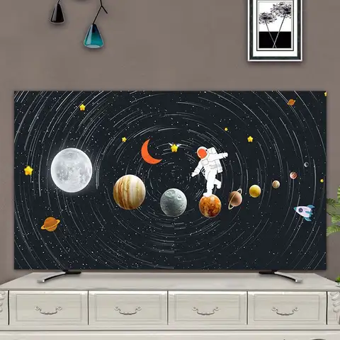 우주 테마 TV 커버, 32/37/46/55/65/75인치 TV용 디자인 모니터 먼지 커버 방진 및 자외선 차단 벽걸이/데스크탑 보호대