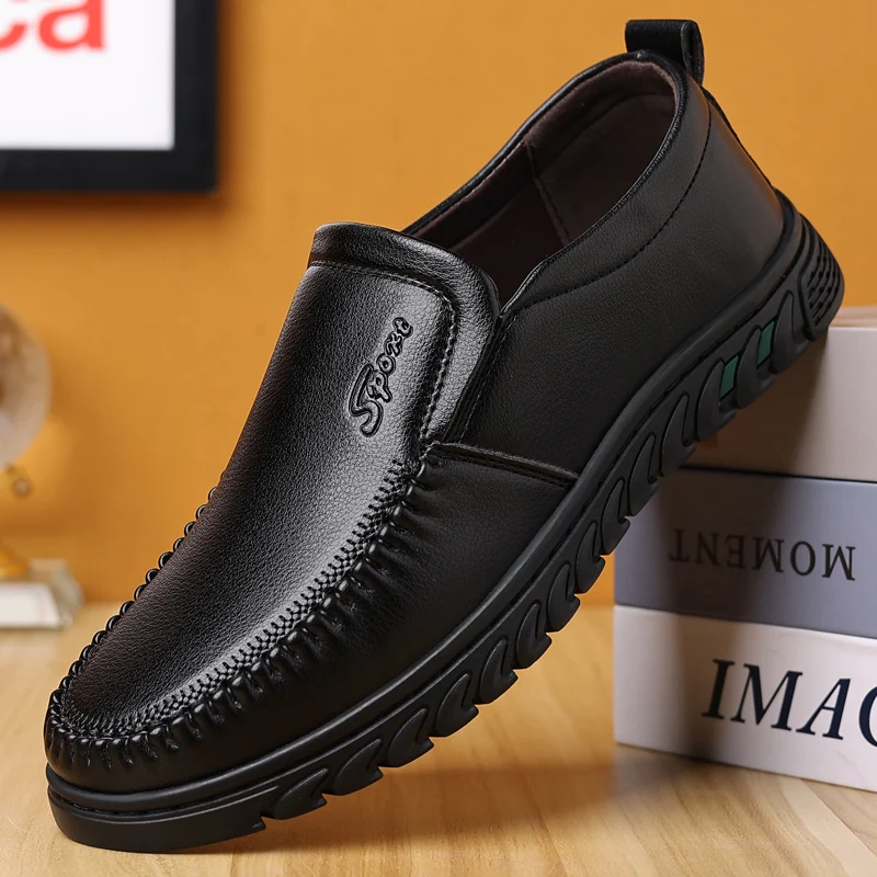 

Модная мужская повседневная обувь, кожаная обувь ручной работы, черная деловая обувь, удобные лоферы, мягкая обувь без шнуровки для вождения, мокасины