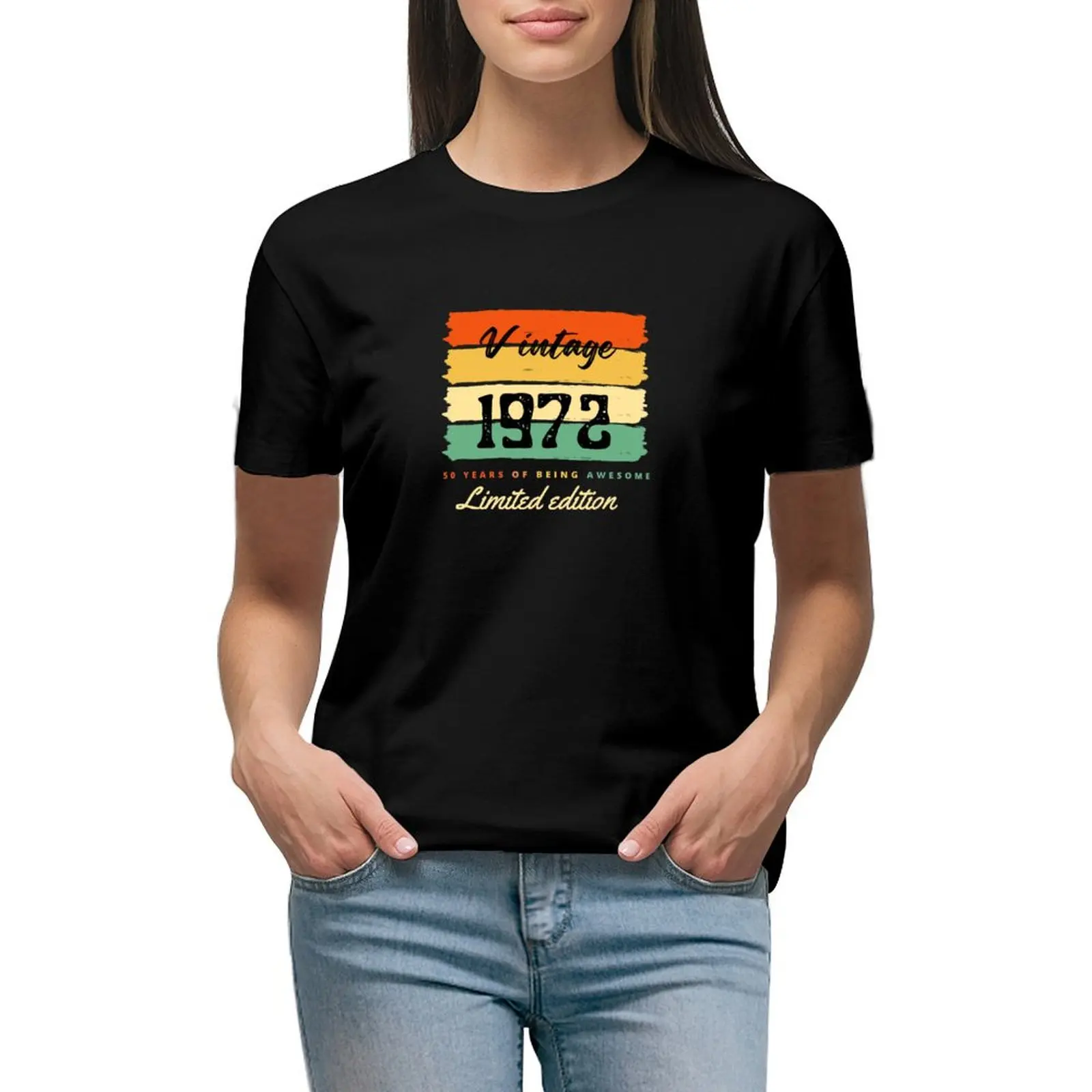 

Made In 1972 Limited Edition 50 Years Of Being Awesome T-shirt aesthetic clothes Short sleeve tee oversized t shirts for Women