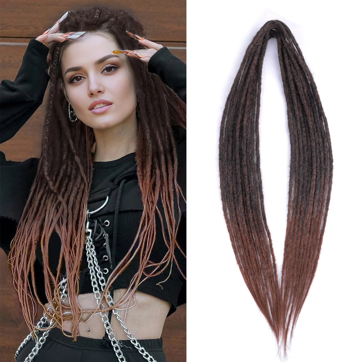 24Inch Synthetic Dreadlocks Hair Extensions Soft Handmade Crochet Hair Rock Roll Hippie Style Blonde Braid Hairs For Women Girl