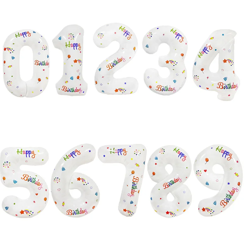 32 Inch White Printed Number Foil Balloons, Happy Birthday Digit Balloon 0-9, Birthday Party Decorations for Kids
