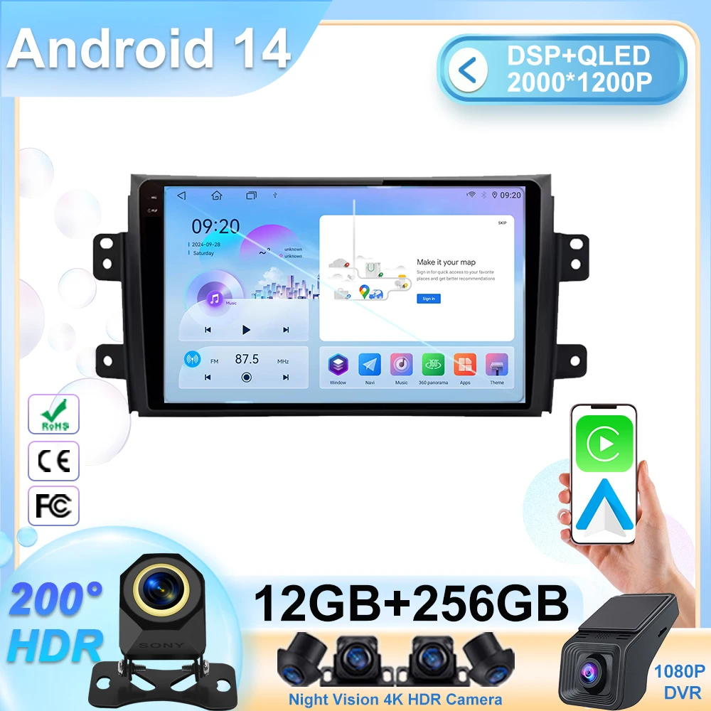 

Android 14 Car Radio Multimedia Video Player For Suzuki SX4 2006-2013 Carplay Android Auto Autoradio GPS 4G WIFI DVD Head Unit