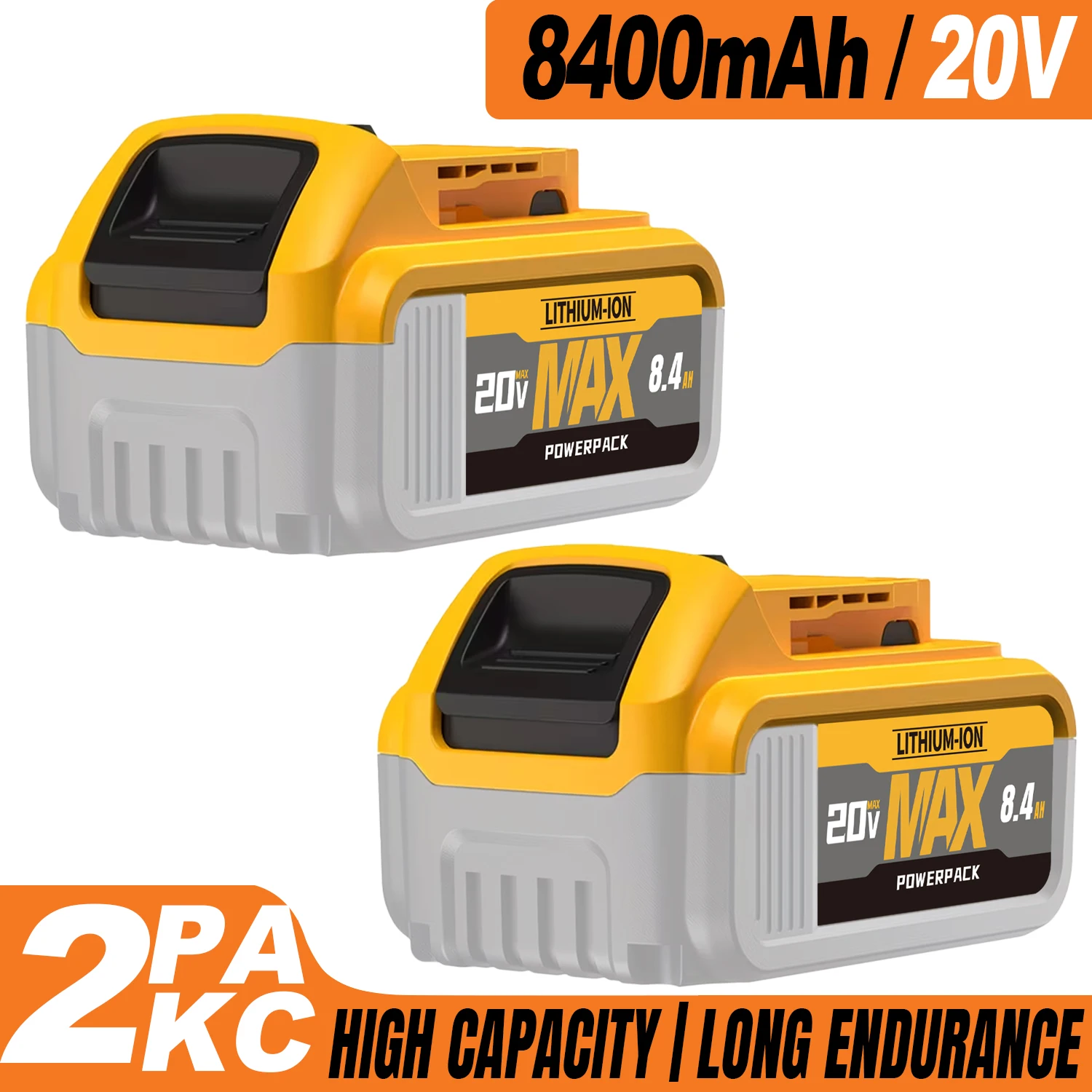 1/2 Packs Replacement Battery Pack 8400mAh DCB205 Series Tool Battery for DeWalt 20V MAX DCD/DCF/DCG Series Cordless Tools, Compatible with DCB205/DCB206/DCB207/DCB210 Cordless Power Tools