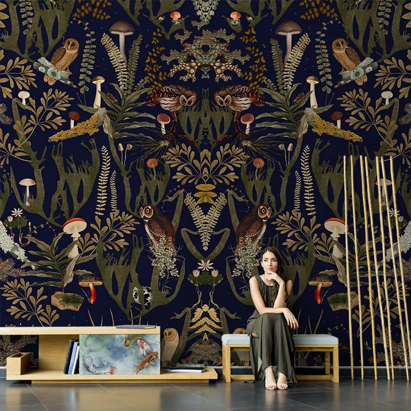 Tropical retro wallpaper decoration TV background wall banana leaves living room dining room high-end wallpaper painting