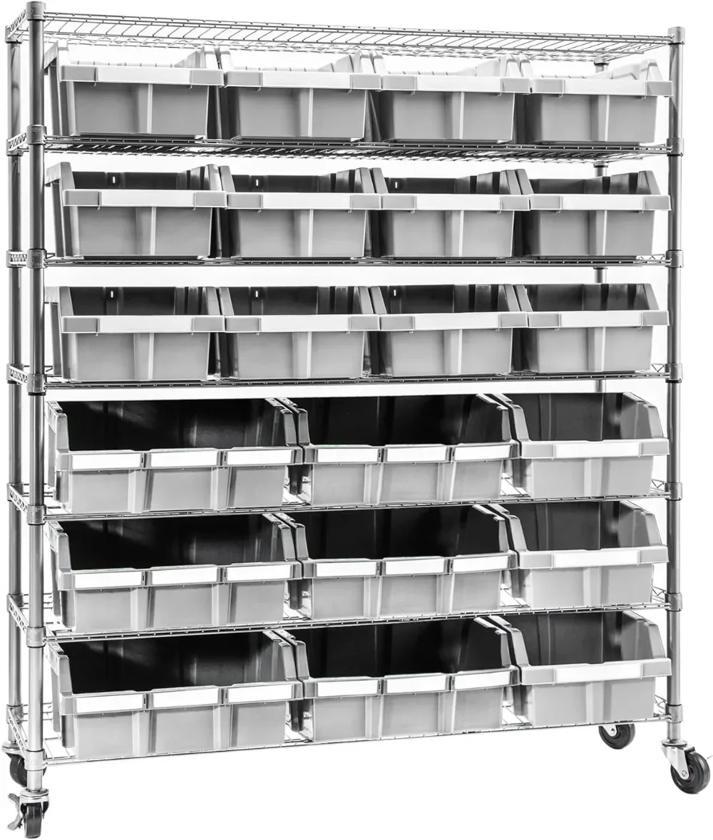 Heavy Duty NSF Bin Rack Solid Steel Wire Shelving Storage Unit Patented Organizer for Garage Warehouse Office Restaurant