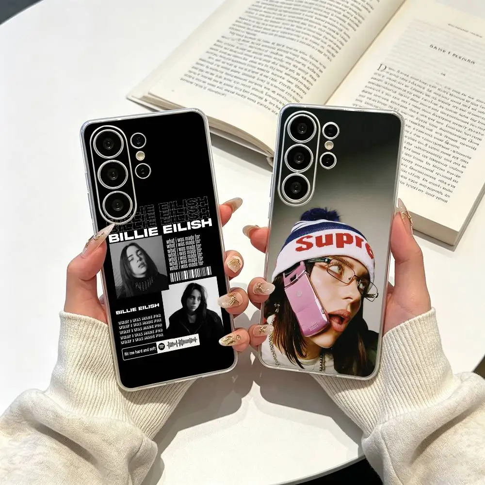 Funda transparente para teléfono con la imagen de la joven y poderosa cantante Billie Eilish para Samsung S25, S24, S21, S22, S23, S30, Ultra, S20, Plus, FE, Lite