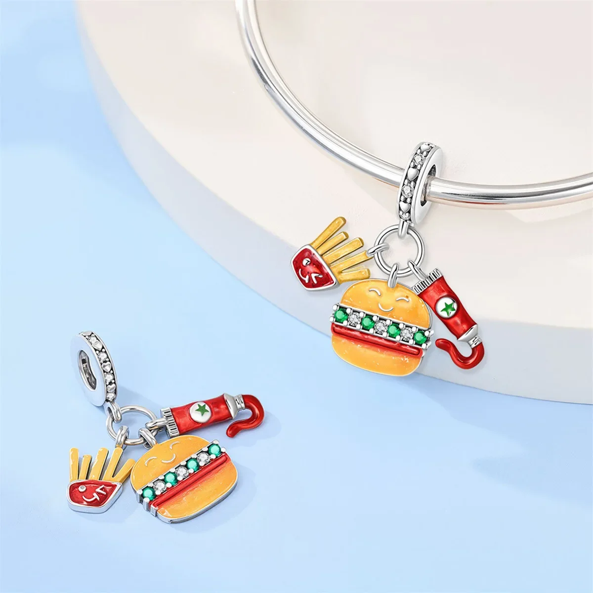 Cross-border 2025 new style alluring french fries burger chili spirit water pendant DIY jewelry bracelet necklace accessory