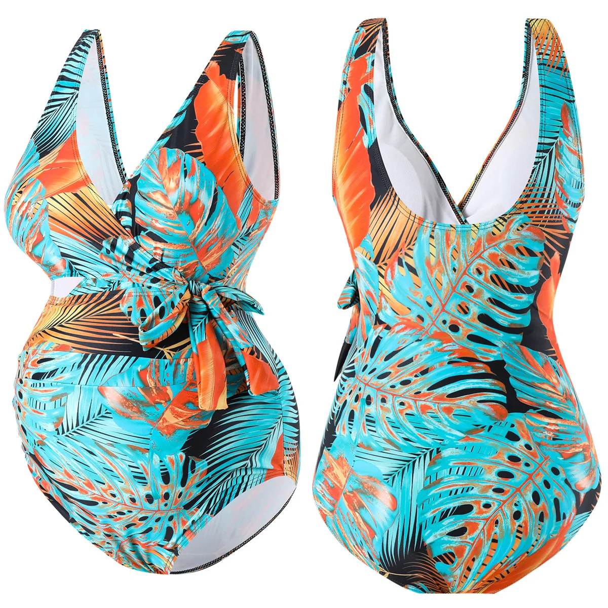 

2025 New Maternity One-piece Swimsuit Triangular Sexy Bikini Bow Print Lace-up with Belly Cover and Chest Pad