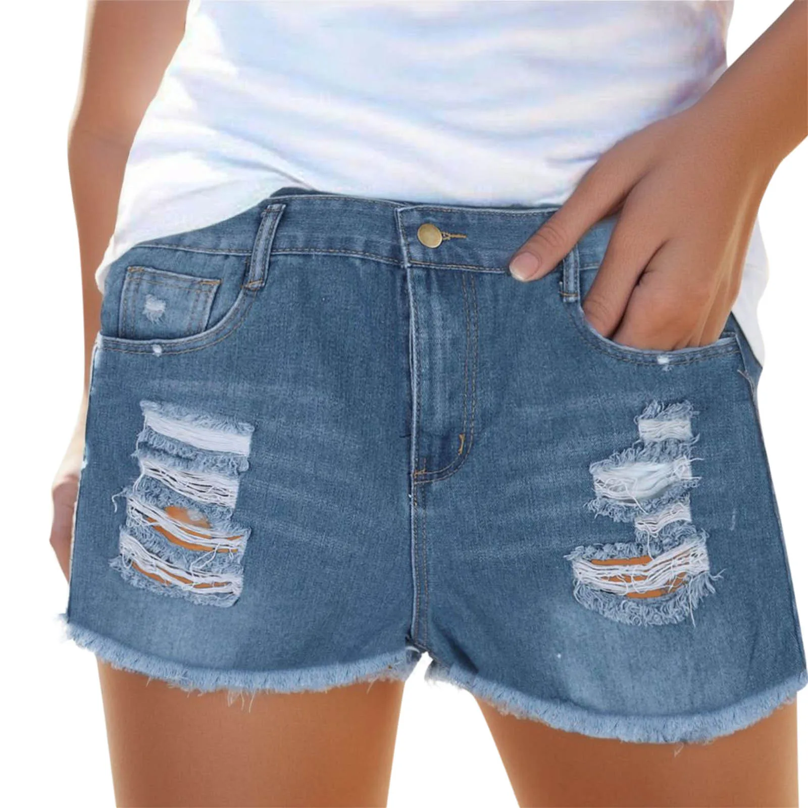 

Classic Blue Denim Shorts Women's High Waist Hole Jeans Pants Slim Fit Pants Women Sexy Shorts New Summer Harajuku Denim Shorts