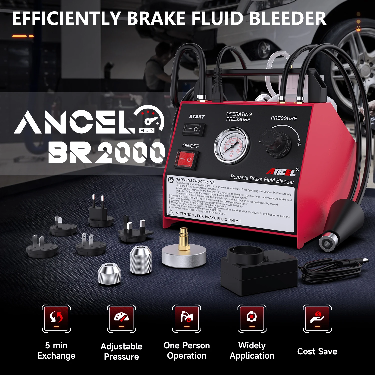 ANCEL BR2000 Car Pulsating Brake Oil Changer Vaccum Oil Exchange Machine Automotive Mechanical Tools Adjustable Pressure