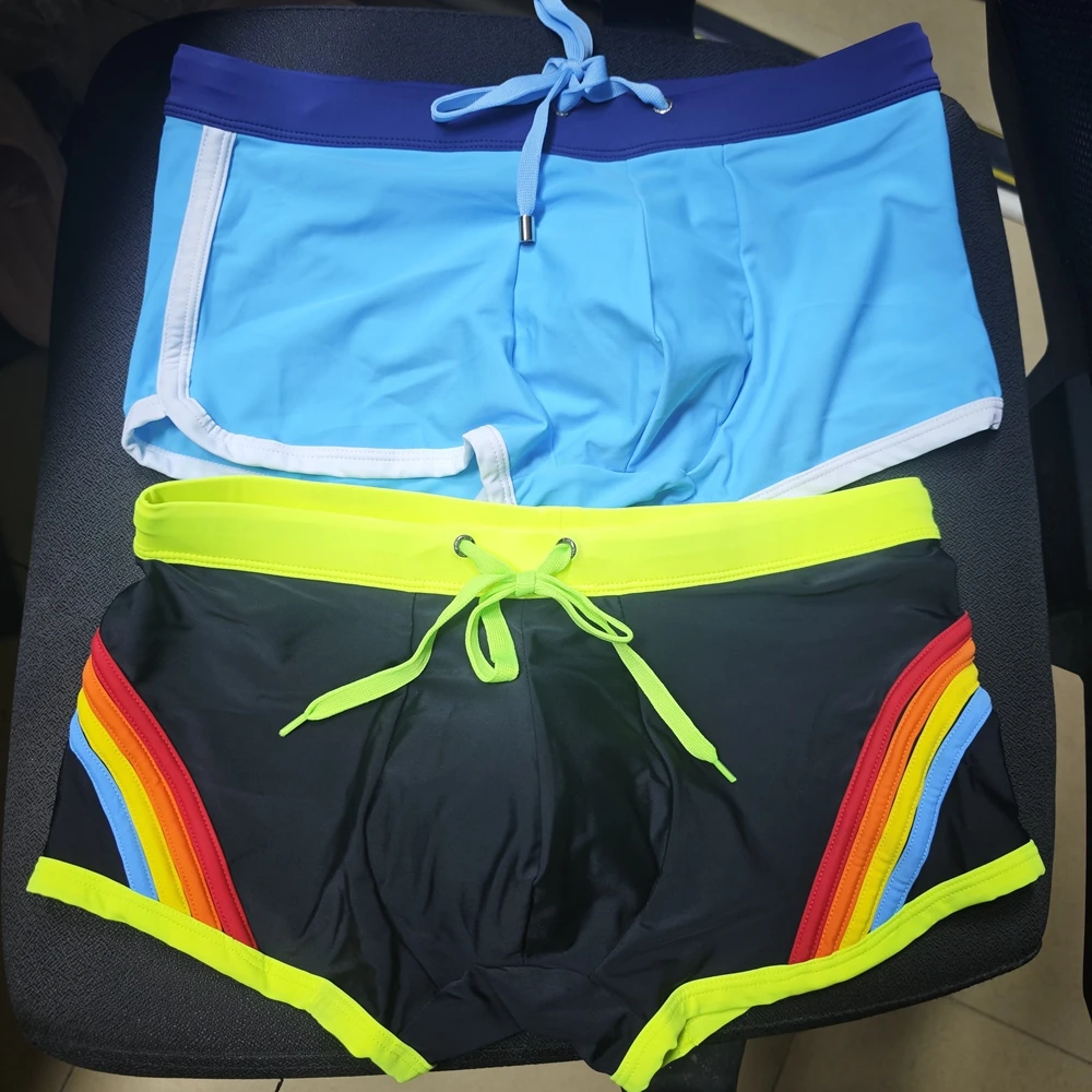.Cross-border men's color matching boxer swimming trunks with cup three-dimensional simple boxer swimming trunks beachUXH246-1