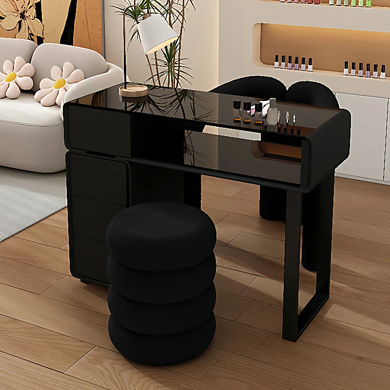 Manicure Table Solid Wood Cabinet Sintered Stone Tabletop Multi‑Drawer Storage Cream Aesthetic Nail Salon Work Desk