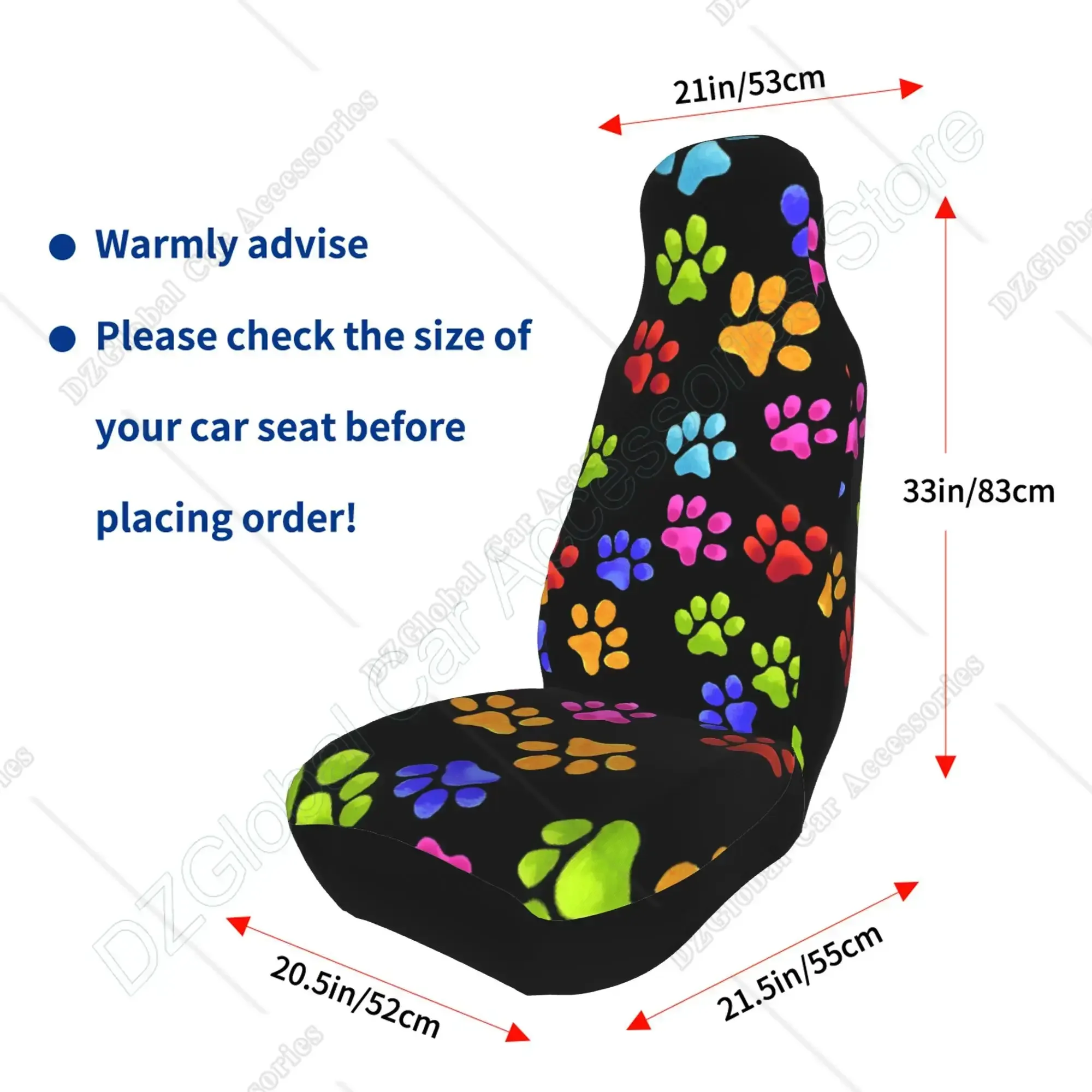 Kolorowe Dog Paw Print pokrowce na siedzenia dla kobiet pokrowce na przednie siedzenia czechy Design wnętrze samochodu zestaw ochraniaczy 2 uniwersalne — zdjęcie 6