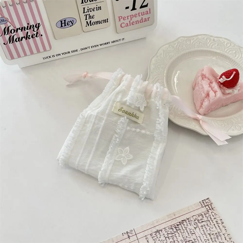 

Solid Color Lace Drawstring Storage Bag Small Cloth Bag Sundries Storage Cloth Handbag Portable Large Capacity Makeup Bag Girls